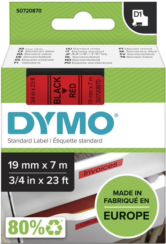 Dymo D1 Label Tape Red/Black 19mm