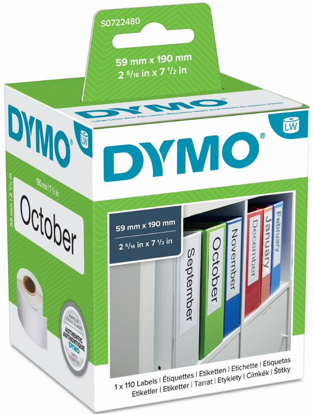 DYMO Lever Arch Labels 59x190mm White