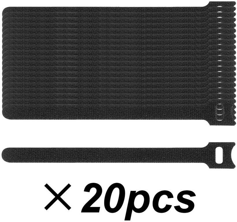 Hook-and-Loop Cable Ties 200mm Black 20x