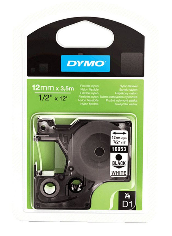 Ruban nylon Dymo D1 blanc, 12 mm