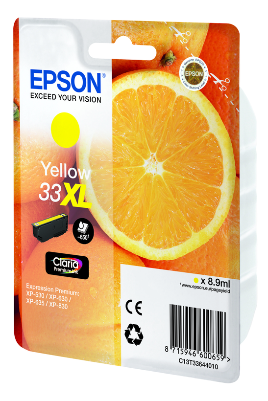 Tinta EPSON 33XL Claria, amarillo