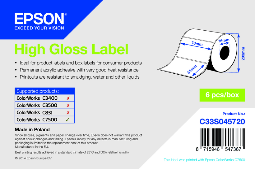 Nekonečné etikety Epson 76x51 mm lesk.