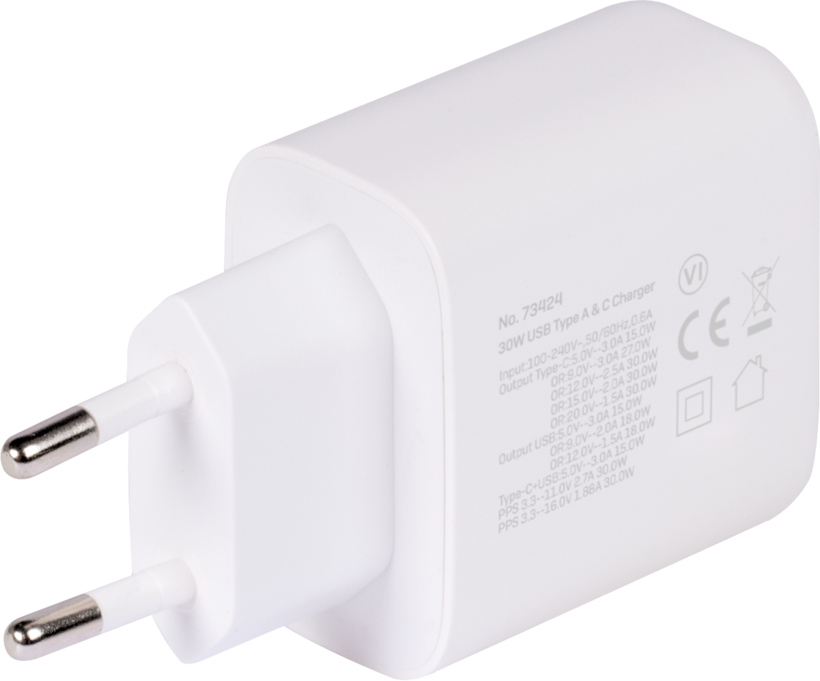 LINDY USB-C/USB-A Wall Charger 30W