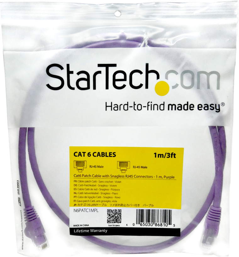 Cable patch RJ45 U/UTP Cat6 1 m lila