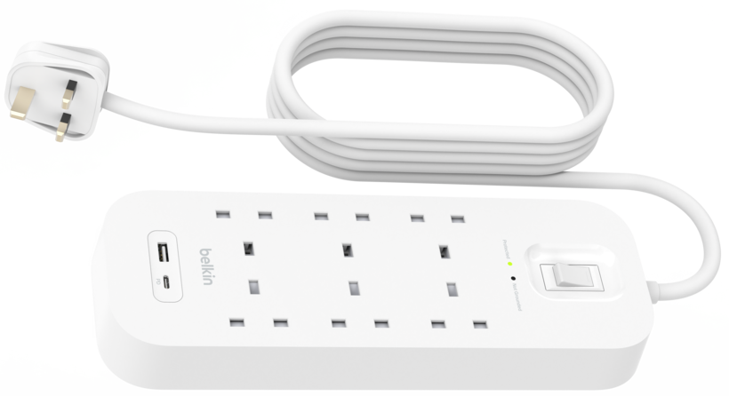 Power Strip 6x Surge Protect +2xUSB 2m