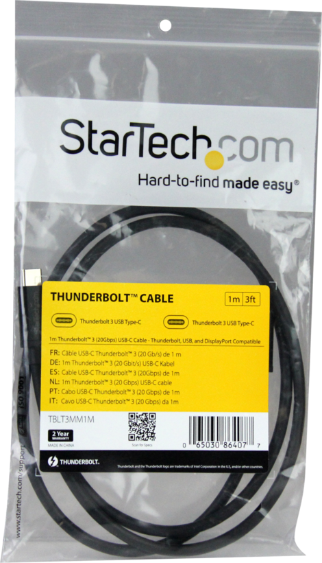 Cable Thunderbolt3 tipo C m- m, 1 m