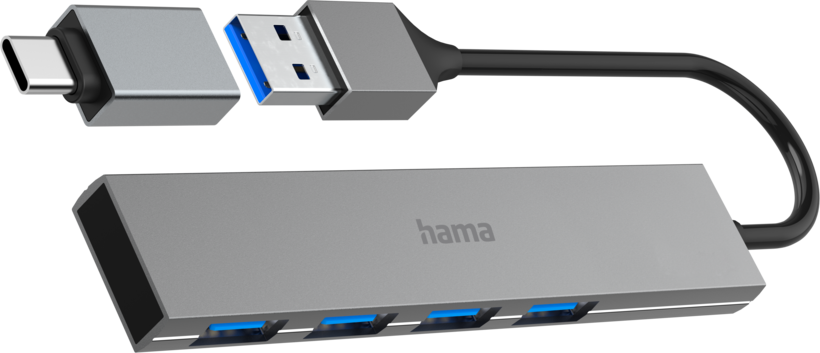 Hub USB 3.0 Hama 4 portas cinz.