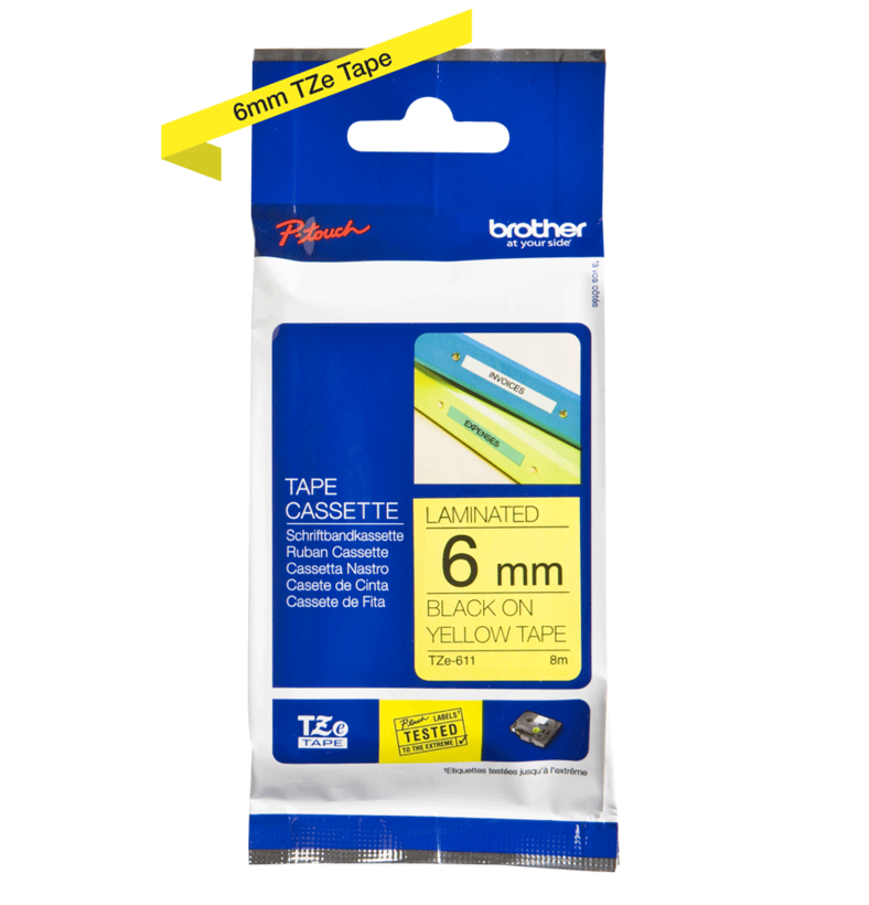 Brother TZe-611 6mmx8m Label Tape Yellow