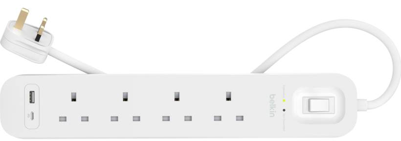 Power Strip 4x Surge Protect +2xUSB 2m