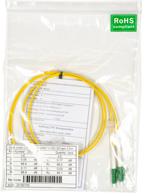 FO Duplex Patch Cable LC8°-LC8° 9µ 1m