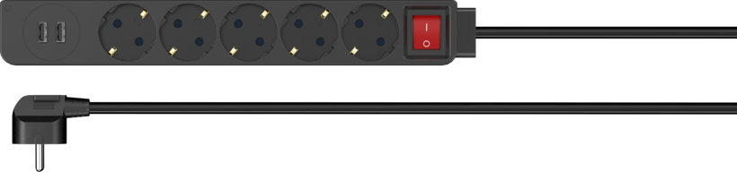 Power Strip 5-way + 2x USB 1.4m