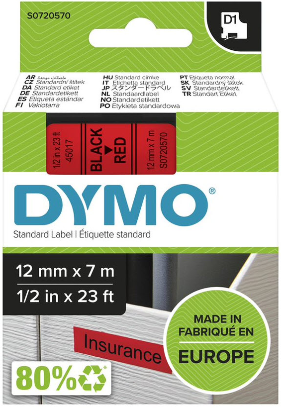 Dymo D1 Label Tape Red/Black 12mm