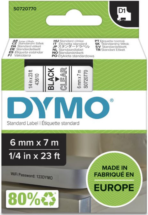 Cinta D1 Dymo LM 6 mm x 7 m transparente