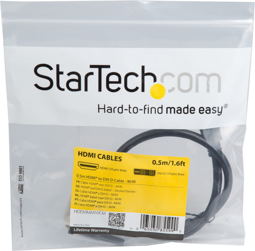 Cable HDMI(A) m/DVI-D m 0,5 m, negro