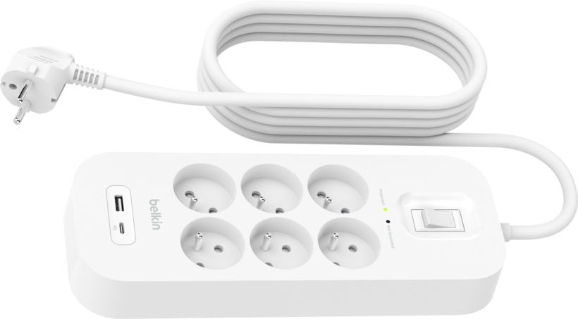 Power Strip 6x Surge Protect +2xUSB 2m