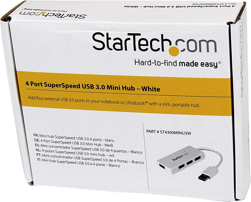 Hub USB 3.0 StarTech mini 4 ports, blanc
