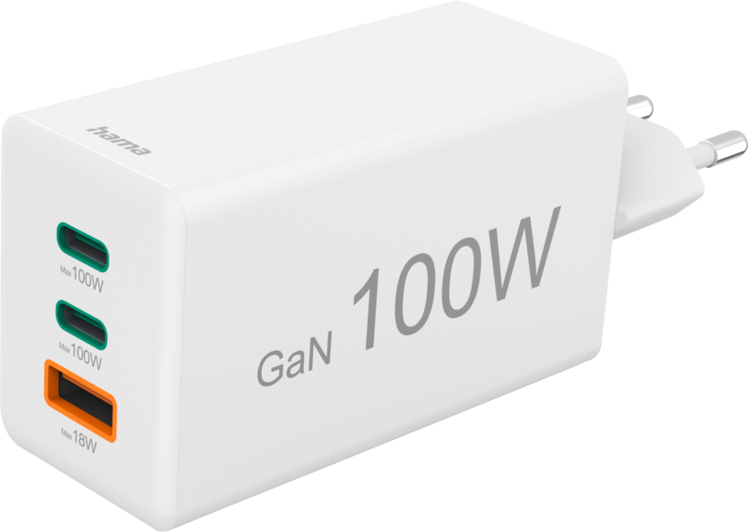 Adaptador carreg. Hama 100 W 3portas GaN