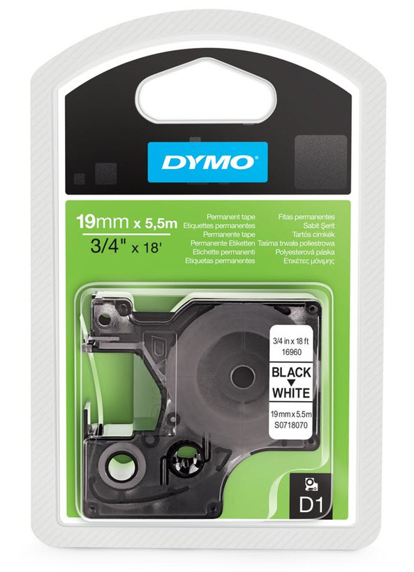 DYMO D1 Polyester Tape 19mm White/Black