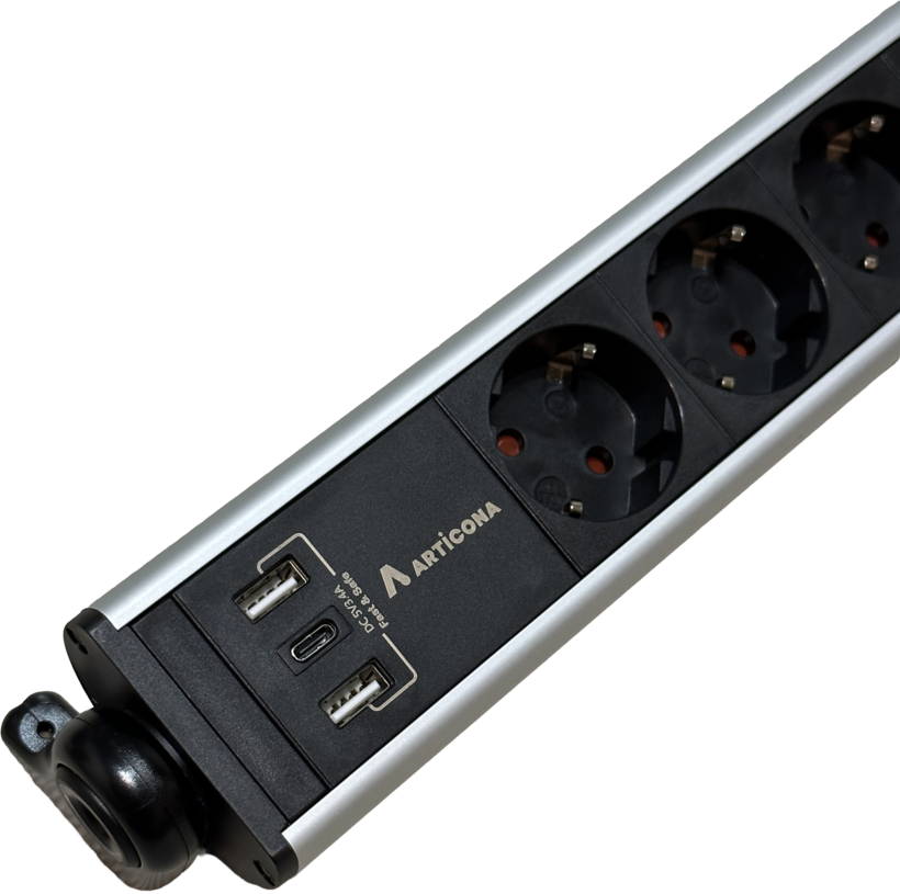 6-way Power Strip + 3x USB A/C 1.4m