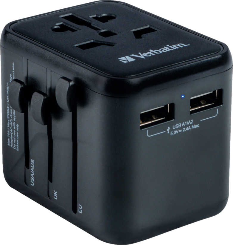 Adaptador viaje Verbatim World + 2x USB