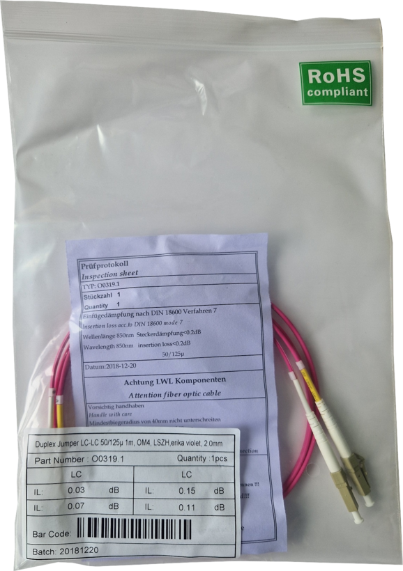 FO Duplex Patch Cable LC-LC 50/125µ 1m