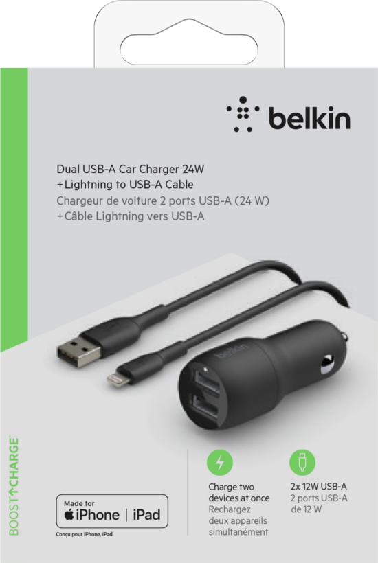 Belkin Dual USB-A Kfz-Ladegerät schwarz