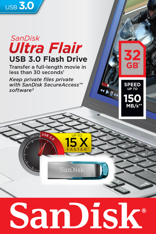 Clé USB 64 Go Ultra Flair, bleue