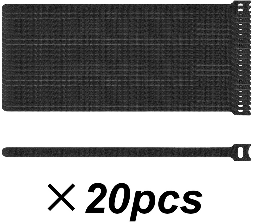 Hook-and-Loop Cable Ties 300mm Black 20x