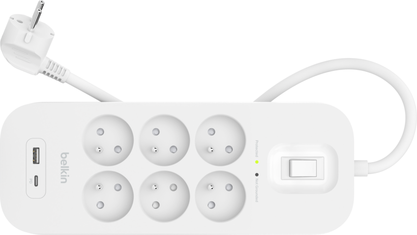 Power Strip 6x Surge Protect +2xUSB 2m