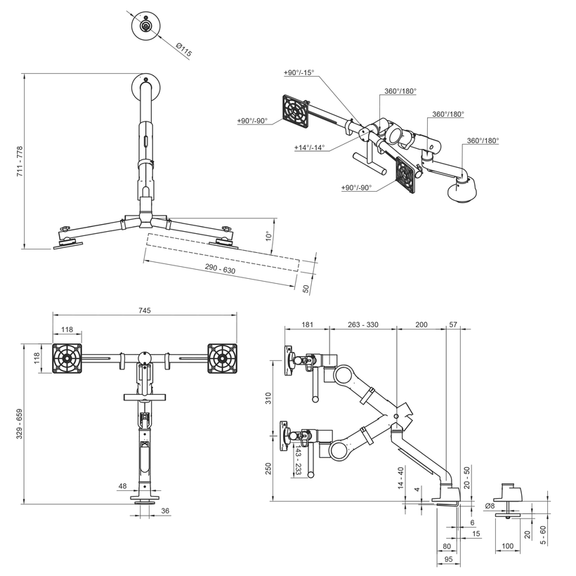 Dataflex Viewgo Pro Dual Desk Mount