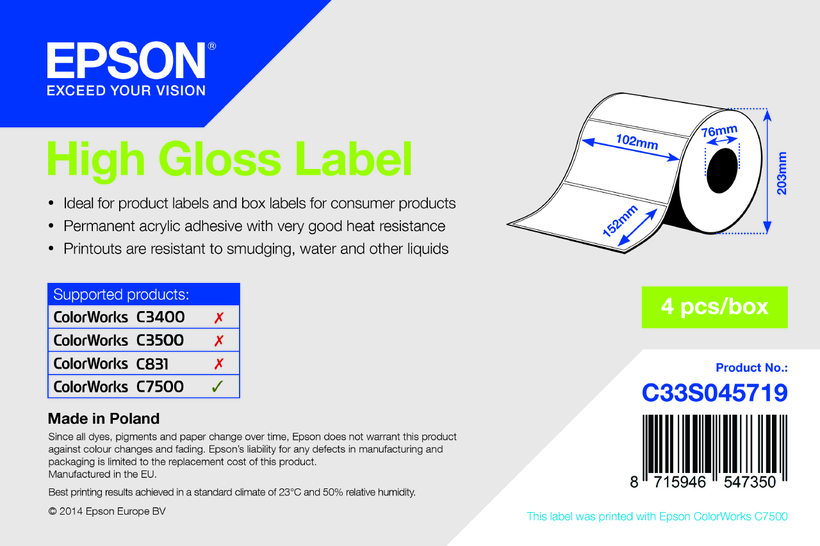 Epson 102x76mm Cont. Labels Glossy