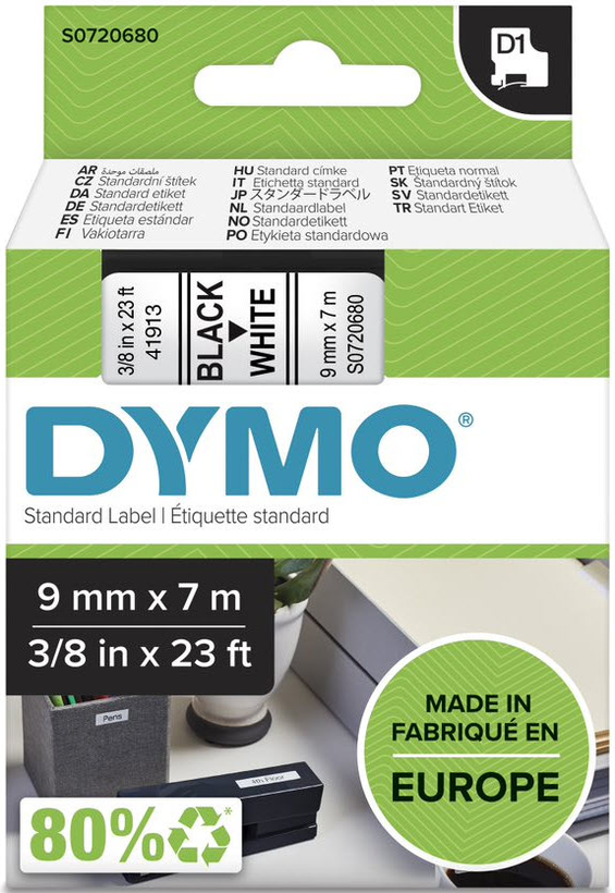 Dymo D1 Label Tape White/Black 9mm