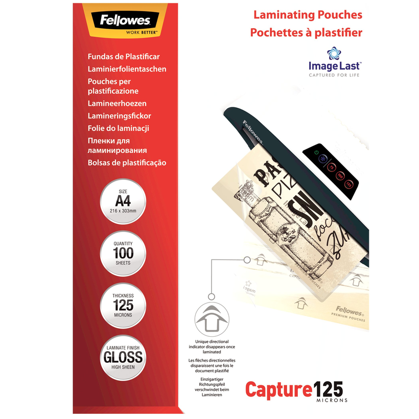 Lámina plastif. Fellowes A4 125µ 100 un.