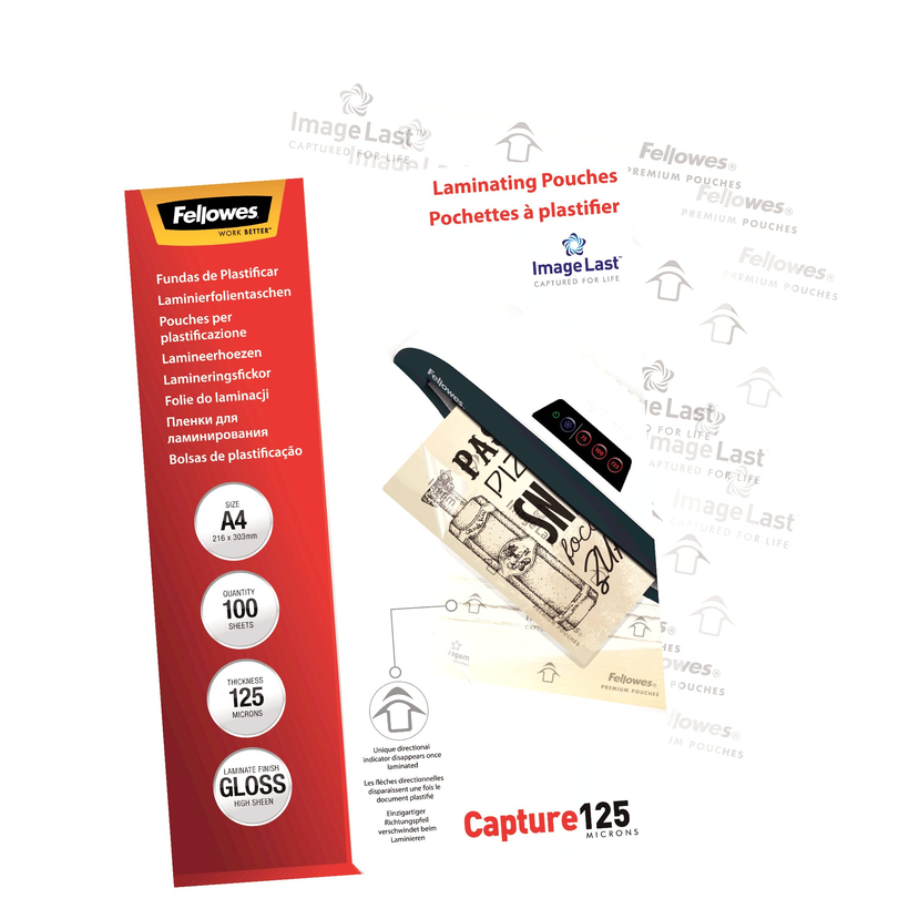Lámina plastif. Fellowes A4 125µ 100 un.