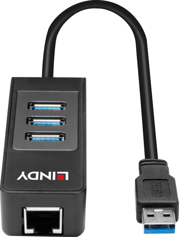 LINDY USB Hub 3.0 3-port + Gb Ethernet