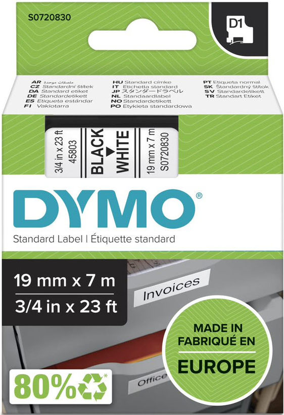 Cinta Dymo D1 blanco/negro 19 mm