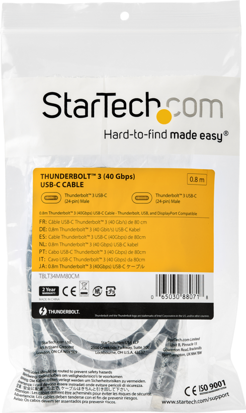 StarTech Thunderbolt 3 Cable 0.8m