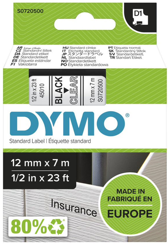 Dymo transp./schwarz 12mm Schriftband