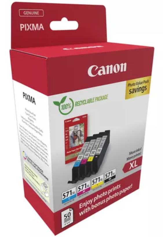 Canon CLI-571XL BK/C/M/Y Tinte+Fotopap.