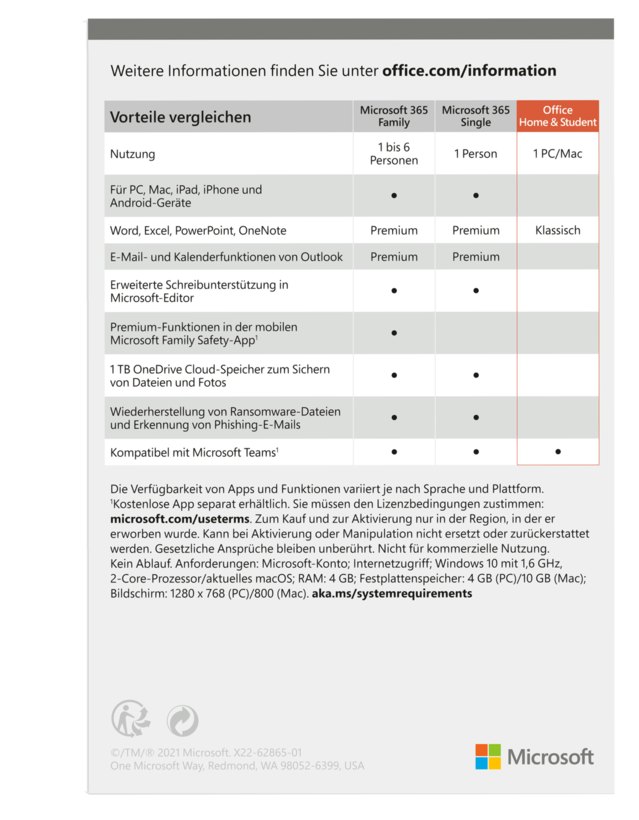 Microsoft Office Home & Student 2021 1 License Medialess