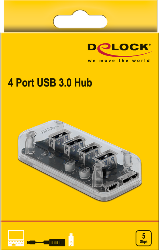 Hub USB 3.0 4 porte Delock, trasparente