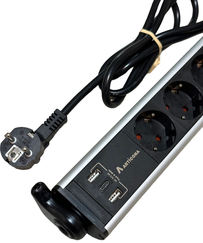 3-way Power Strip + 3x USB A/C 1.4m