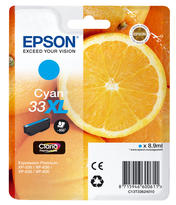 Epson 33XL Claria tinta, cián