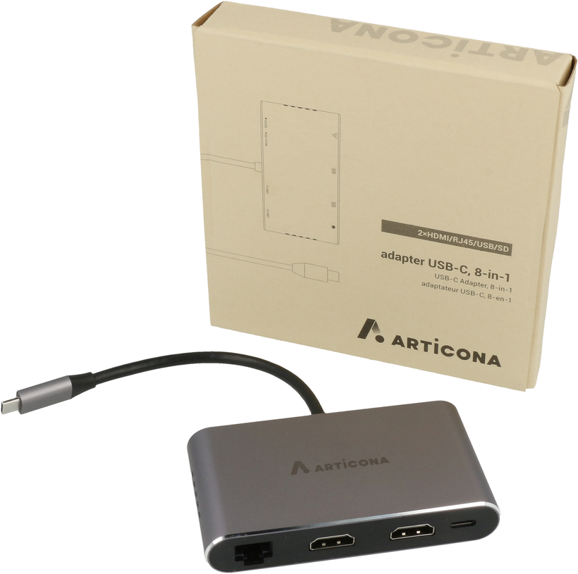 Adapter 8-in-1 USB-C-2x HDMI/RJ45/USB/SD