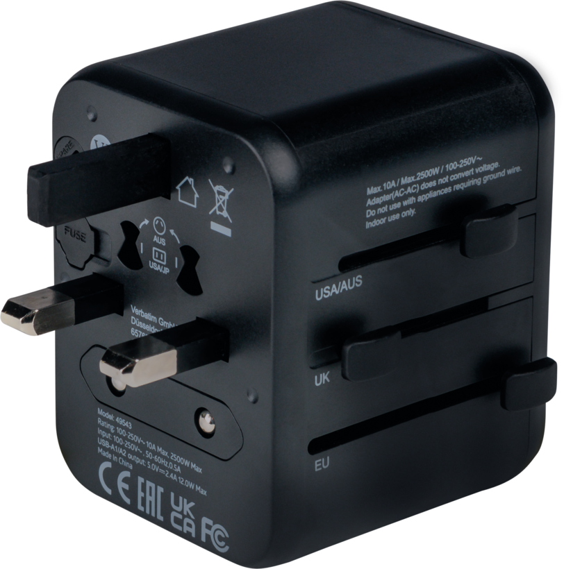 Adaptador viaje Verbatim World + 2x USB