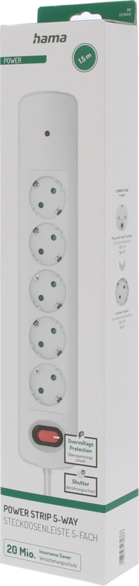 Power Strip 5x Surge Protect 1.5m Switch