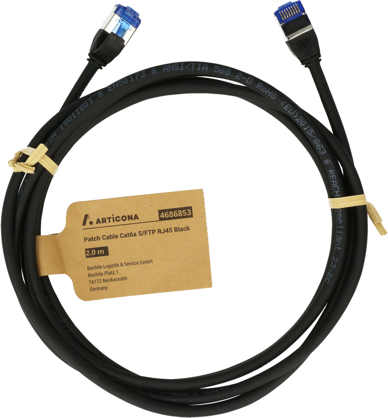 Cable patch RJ45 S/FTP Cat6a 10 m negro