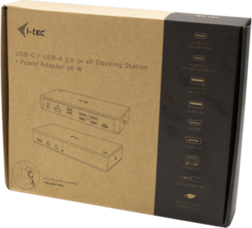 i-tec USB-C/A - 2xDisplayPort+HDMI Dock