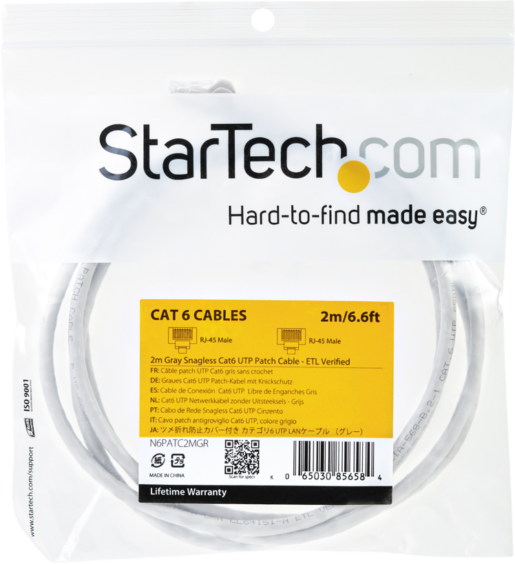 Patch Cable RJ45 U/UTP Cat6 2m Grey