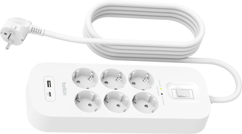 Power Strip 6x Surge Protect +2xUSB 2m